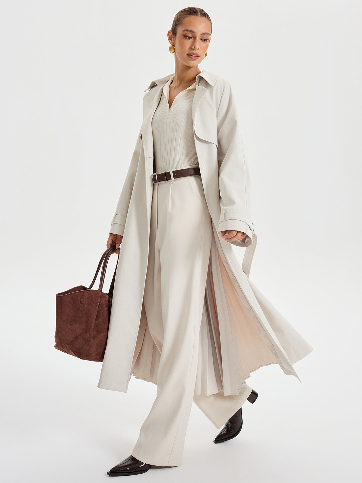 Trench-coat Classique Ceinturé | Tissu Tissé et Ajustement Régulier