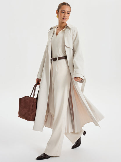 Trench-coat Classique Ceinturé | Tissu Tissé et Ajustement Régulier
