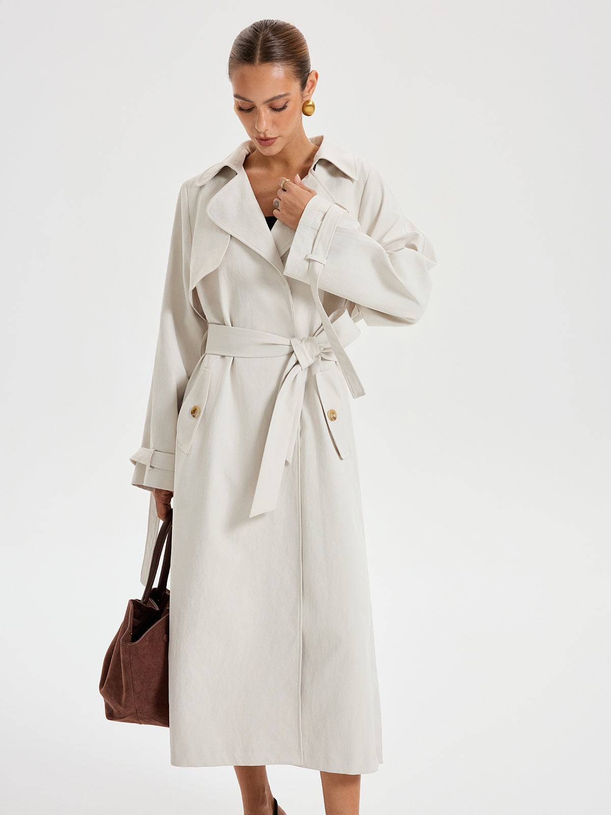 Trench-coat Classique Ceinturé | Tissu Tissé et Ajustement Régulier