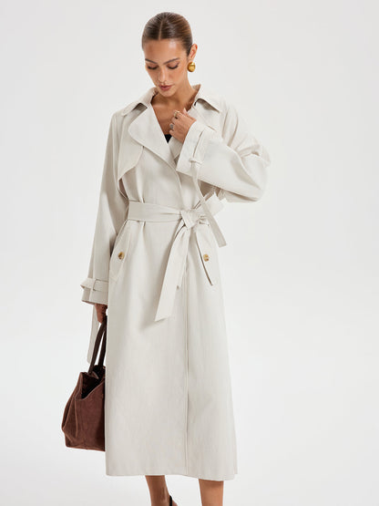 Trench-coat Classique Ceinturé | Tissu Tissé et Ajustement Régulier