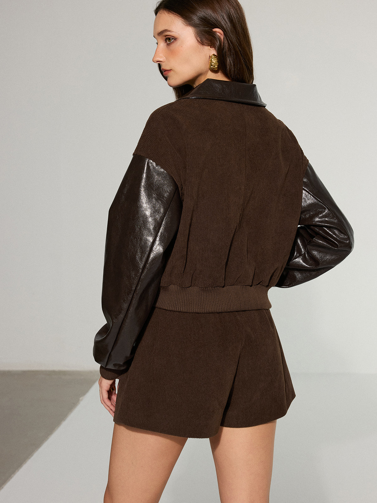 Veste en Velours Côtelé et Simili Cuir | Style Tendance avec Manches Longues