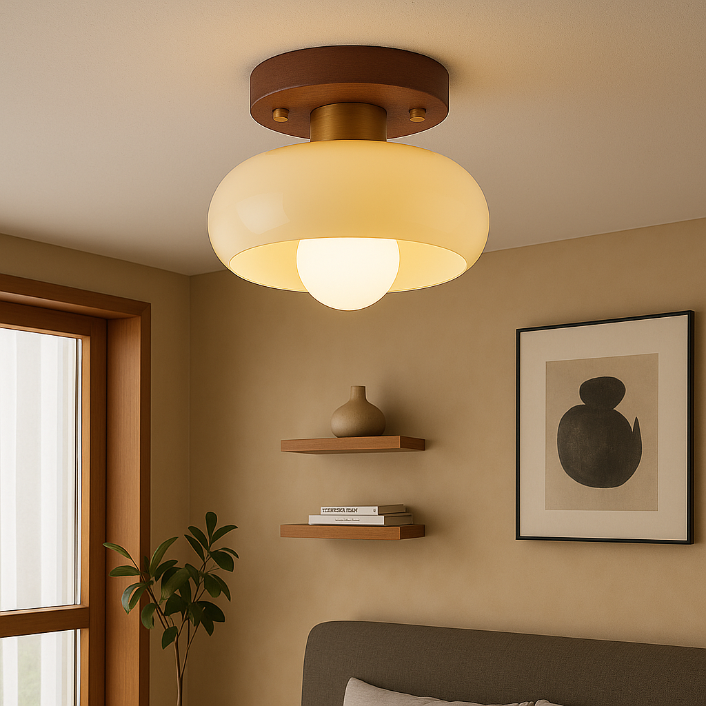 Lampe de Plafond en Bois Crème | Élégante et Contemporaine pour Intérieurs