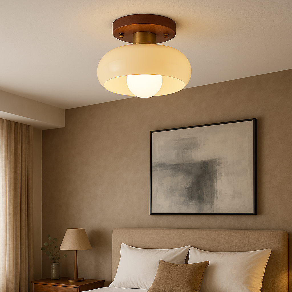 Lampe de Plafond en Bois Crème | Élégante et Contemporaine pour Intérieurs