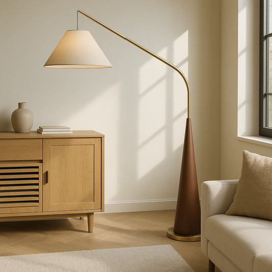 Lampe sur Pied en Bois Vintage | Design Arc Élégant et Accueillant