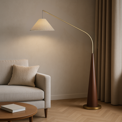 Lampe sur Pied en Bois Vintage | Design Arc Élégant et Accueillant