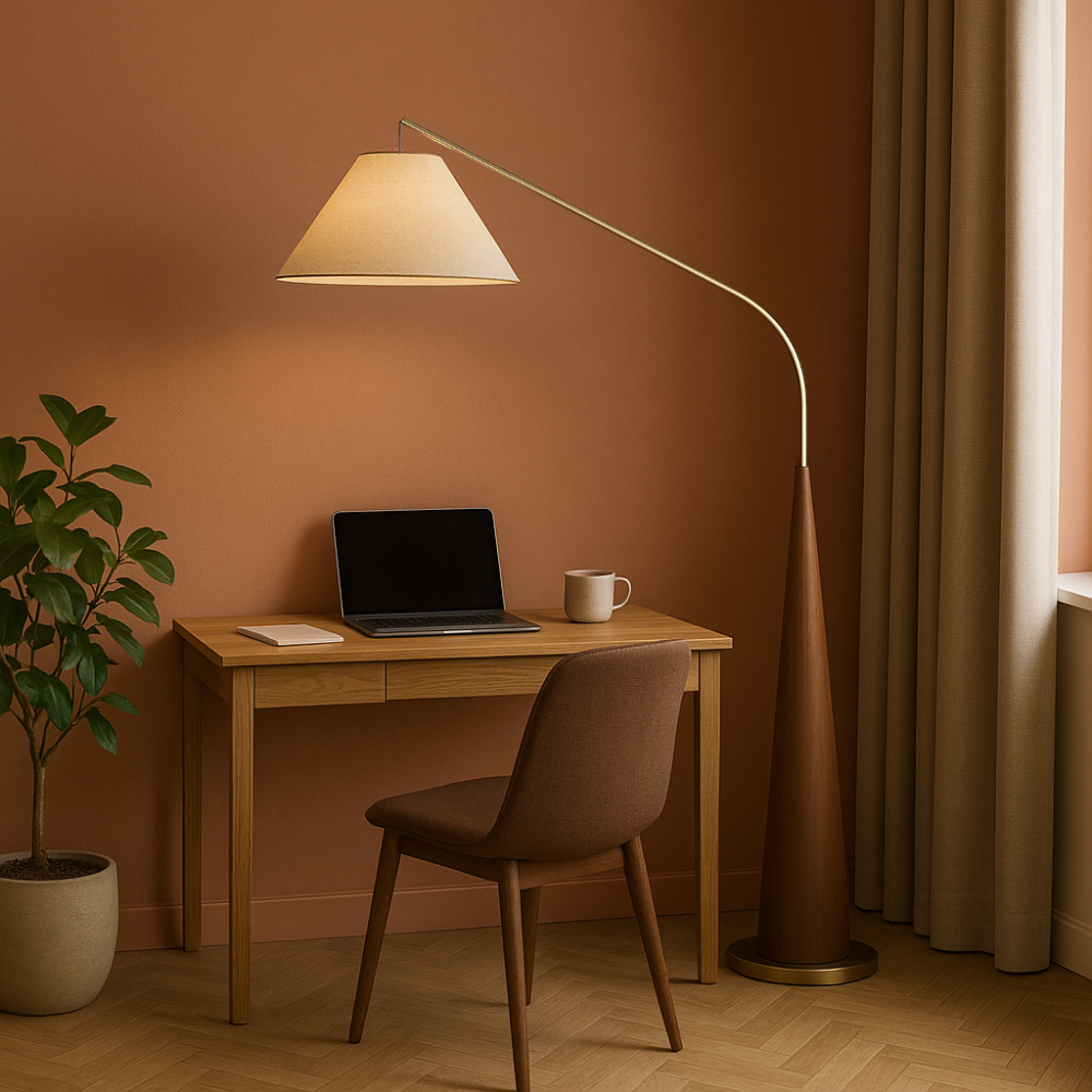 Lampe sur Pied en Bois Vintage | Design Arc Élégant et Accueillant