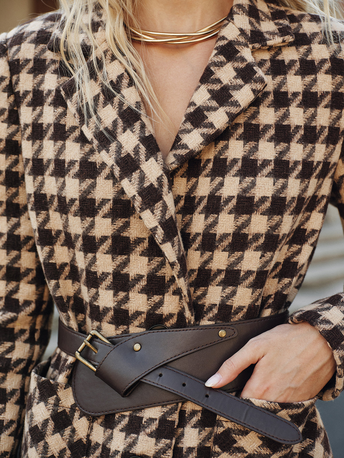 Blazer Ceinturé en Vichy Classique | Tissu Chaud et Ajustement Régulier