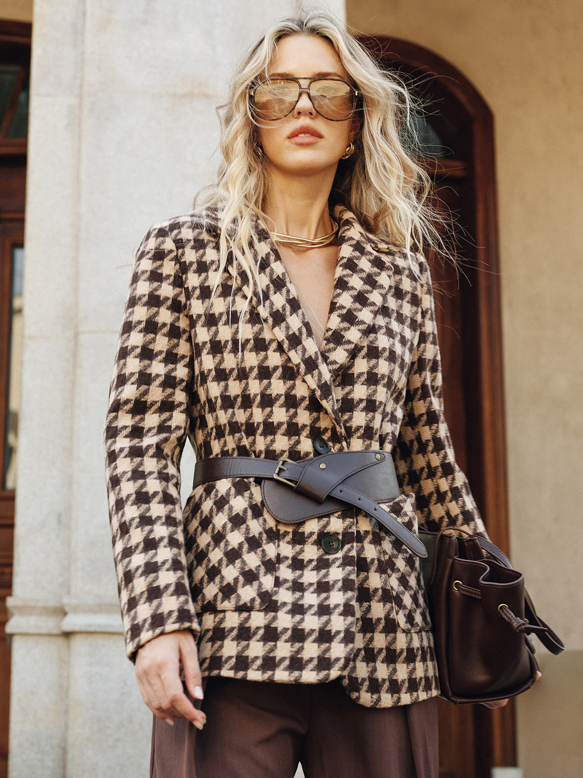 Blazer Ceinturé en Vichy Classique | Tissu Chaud et Ajustement Régulier
