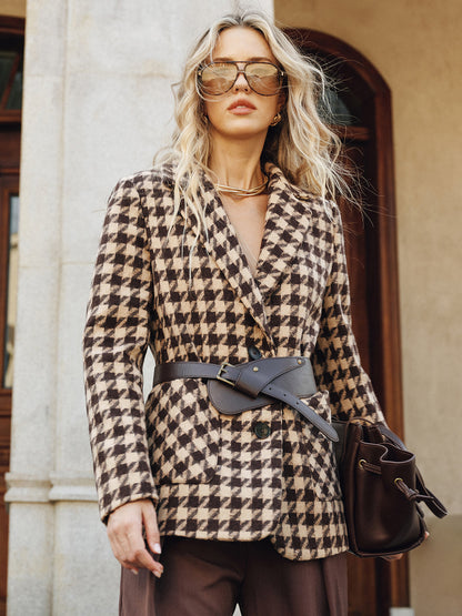 Blazer Ceinturé en Vichy Classique | Tissu Chaud et Ajustement Régulier