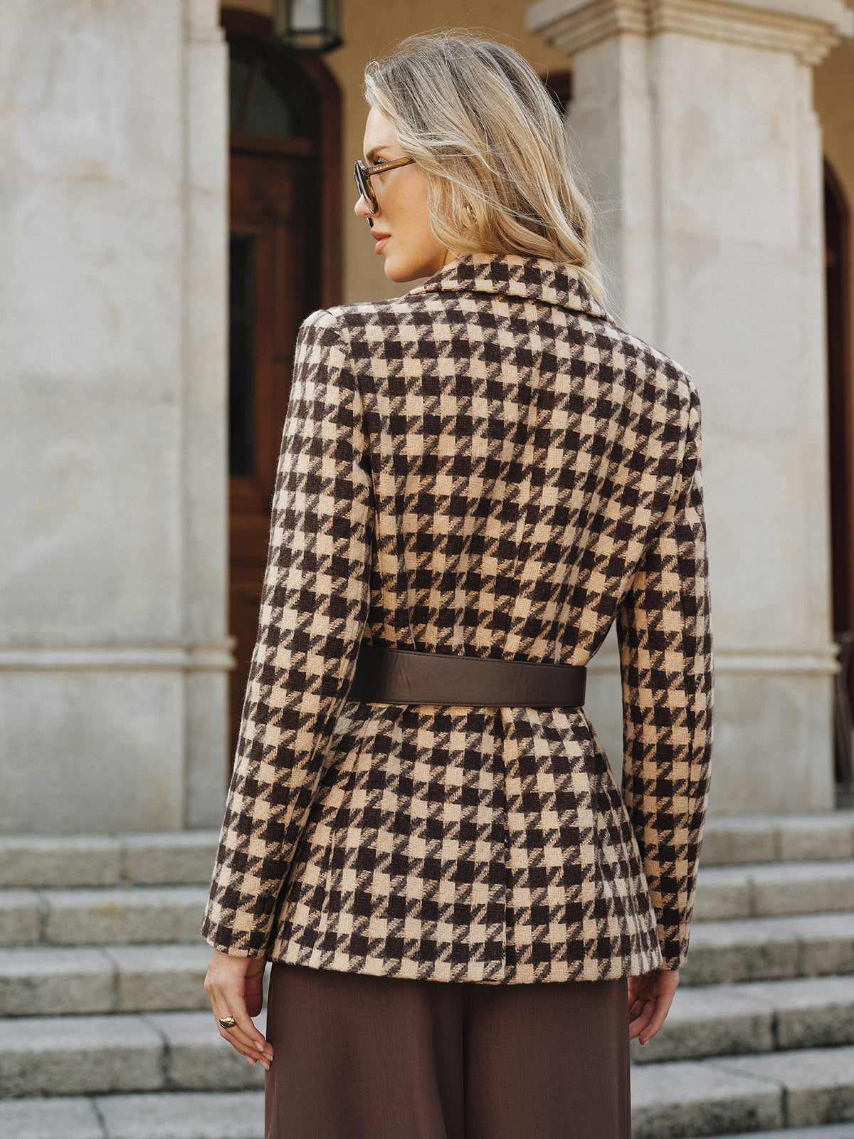 Blazer Ceinturé en Vichy Classique | Tissu Chaud et Ajustement Régulier