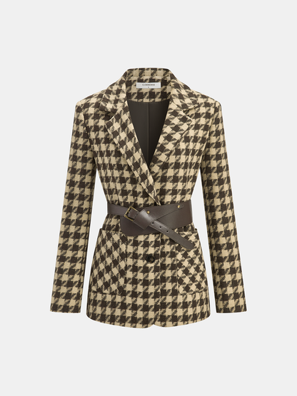 Blazer Ceinturé en Vichy Classique | Tissu Chaud et Ajustement Régulier