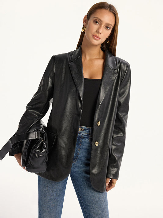 Blazer en Cuir Synthétique Imprimé Serpent | Manches Longues et Style Chic