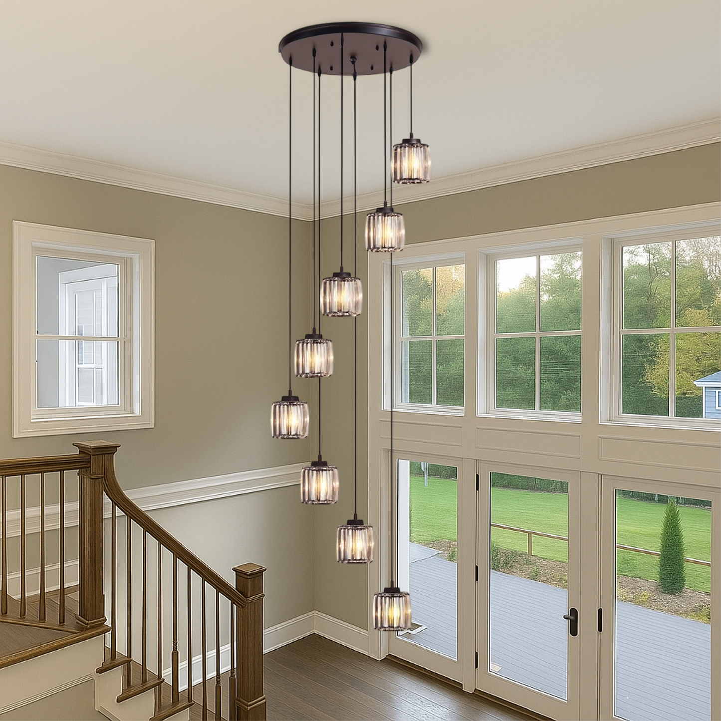 Lustre en Cristal pour Escalier | Élégance Contemporaine et Chaleureuse