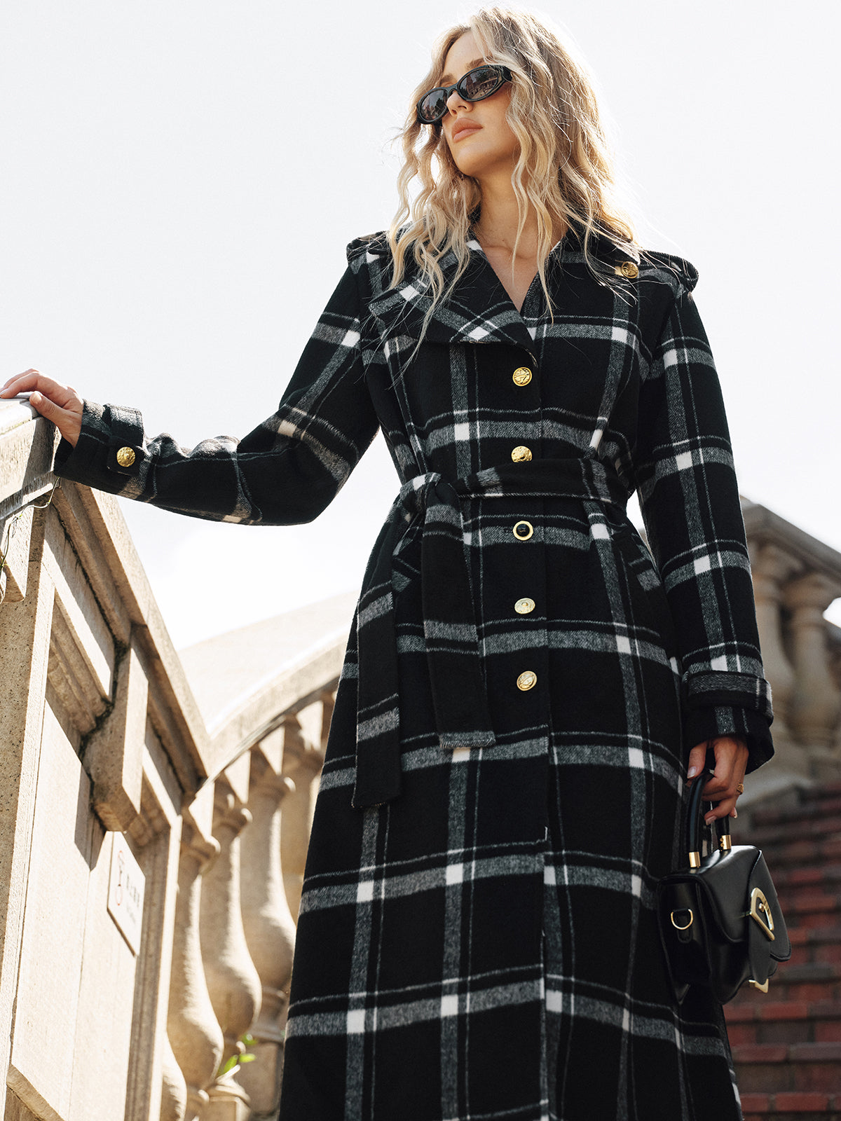 Manteau Trench Long à Carreaux | Chaud et Élégant avec Ceinture