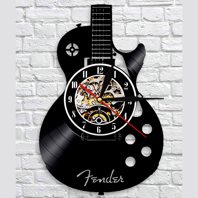 Horloge Murale Vinyle Guitare | Design Créatif et Éclairage LED Optionnel
