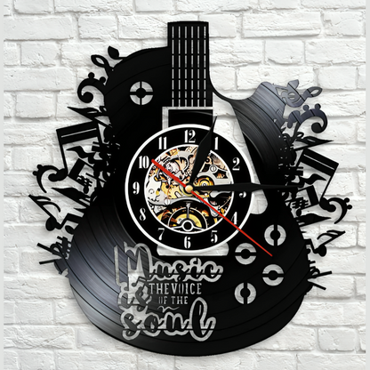 Horloge Murale Vinyle Guitare | Design Créatif et Éclairage LED Optionnel