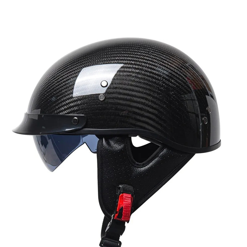 Casque Demi-Face en Fibre de Carbone | Style Rétro et Protection Sécurisée