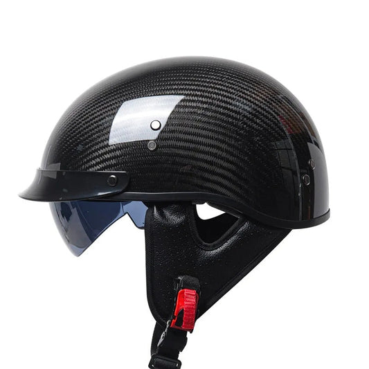 Casque Demi-Face en Fibre de Carbone | Style Rétro et Protection Sécurisée