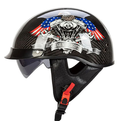 Casque Demi-Face en Fibre de Carbone | Style Rétro et Protection Sécurisée