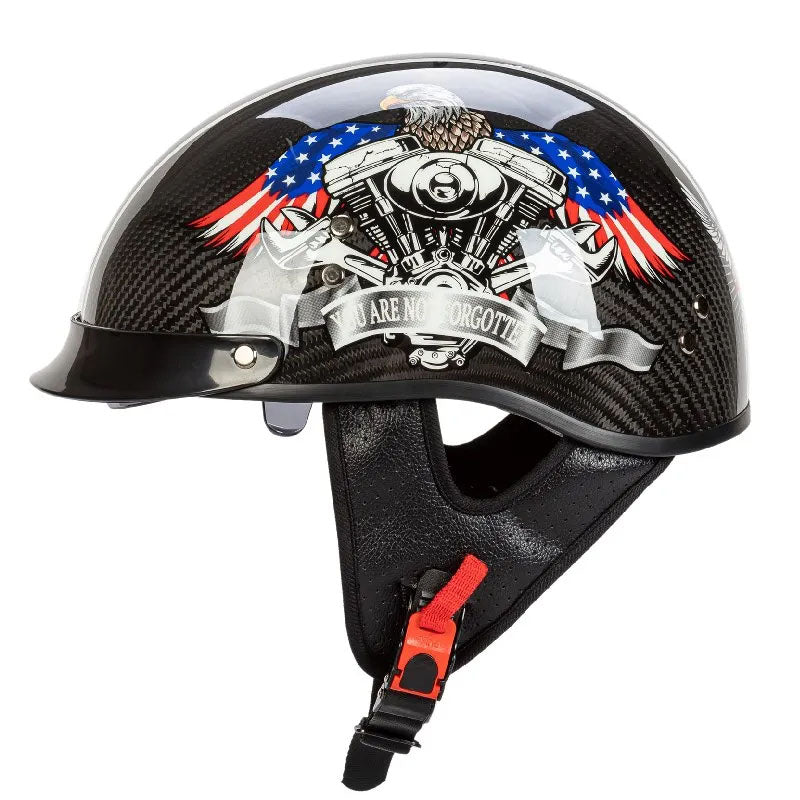 Casque Demi-Face en Fibre de Carbone | Style Rétro et Protection Sécurisée