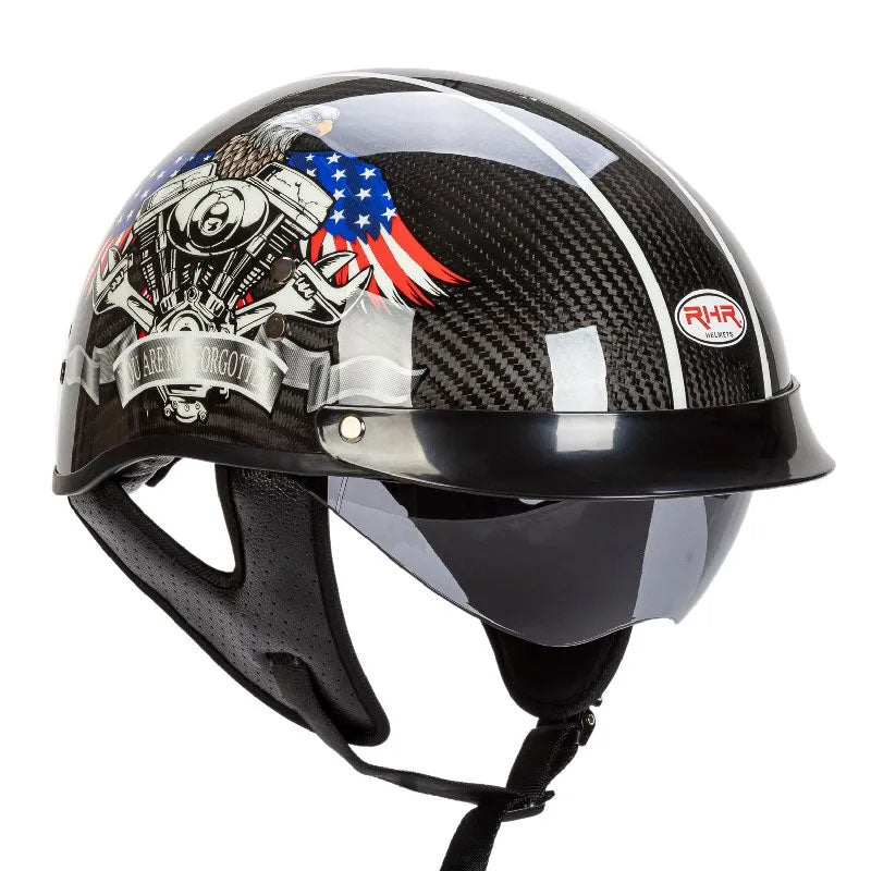 Casque Demi-Face en Fibre de Carbone | Style Rétro et Protection Sécurisée