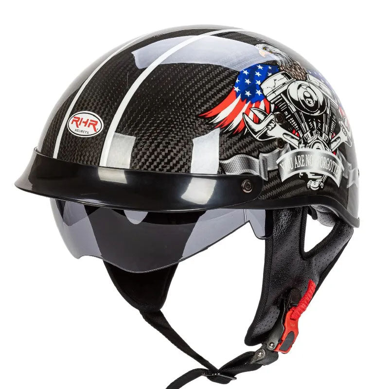 Casque Demi-Face en Fibre de Carbone | Style Rétro et Protection Sécurisée
