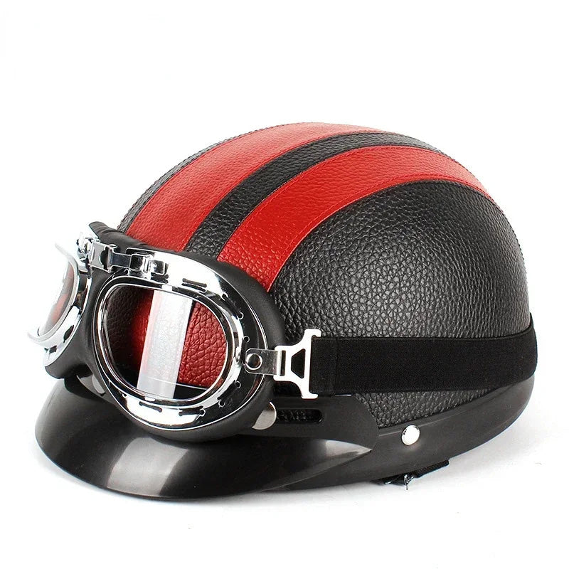 Casque de Moto Rétro Demi | Finition Brillante et Look Vintage