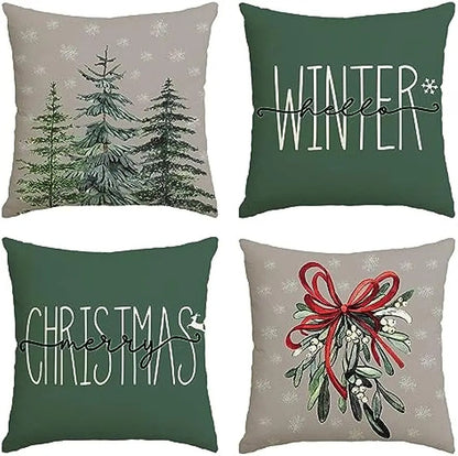 Housse de Coussin de Noël Verte | Design Festif et Confortable