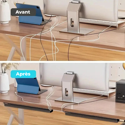 Plateau organiseur de câbles en PVC 40 × 6 cm - bureau bien rangé