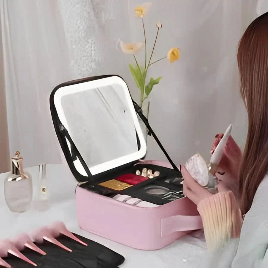 Trousse de Maquillage Portable | Miroir LED Intégré et Compact