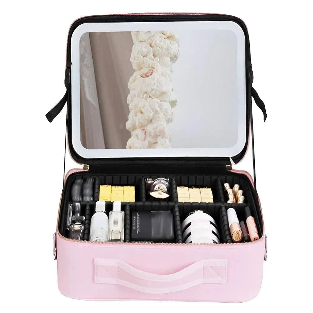 Trousse de Maquillage Portable | Miroir LED Intégré et Compact
