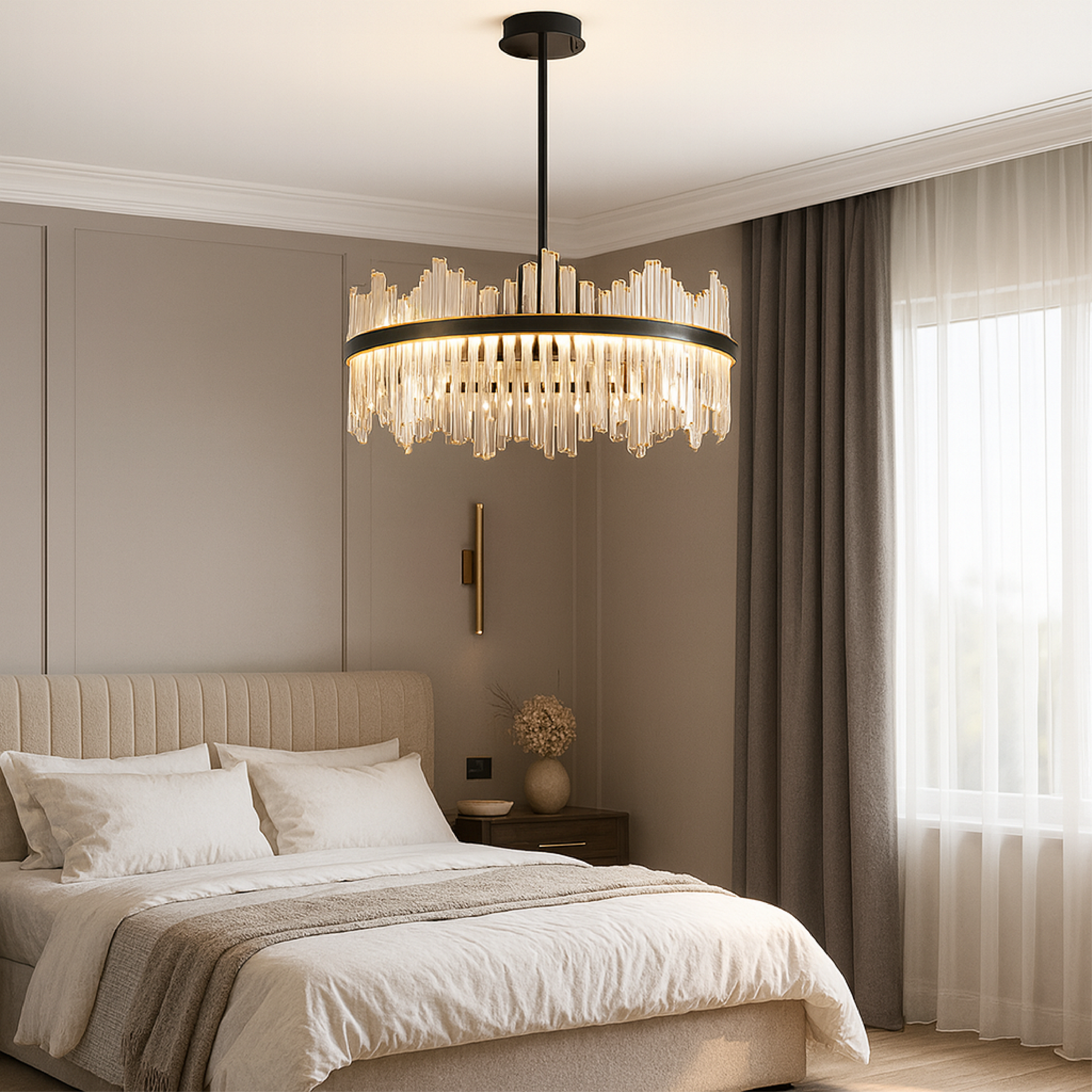 Lustre en Cristal Noir | Élégance Contemporaine et Lumineuse