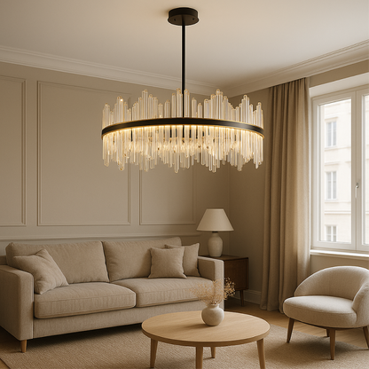 Lustre en Cristal Noir | Élégance Contemporaine et Lumineuse