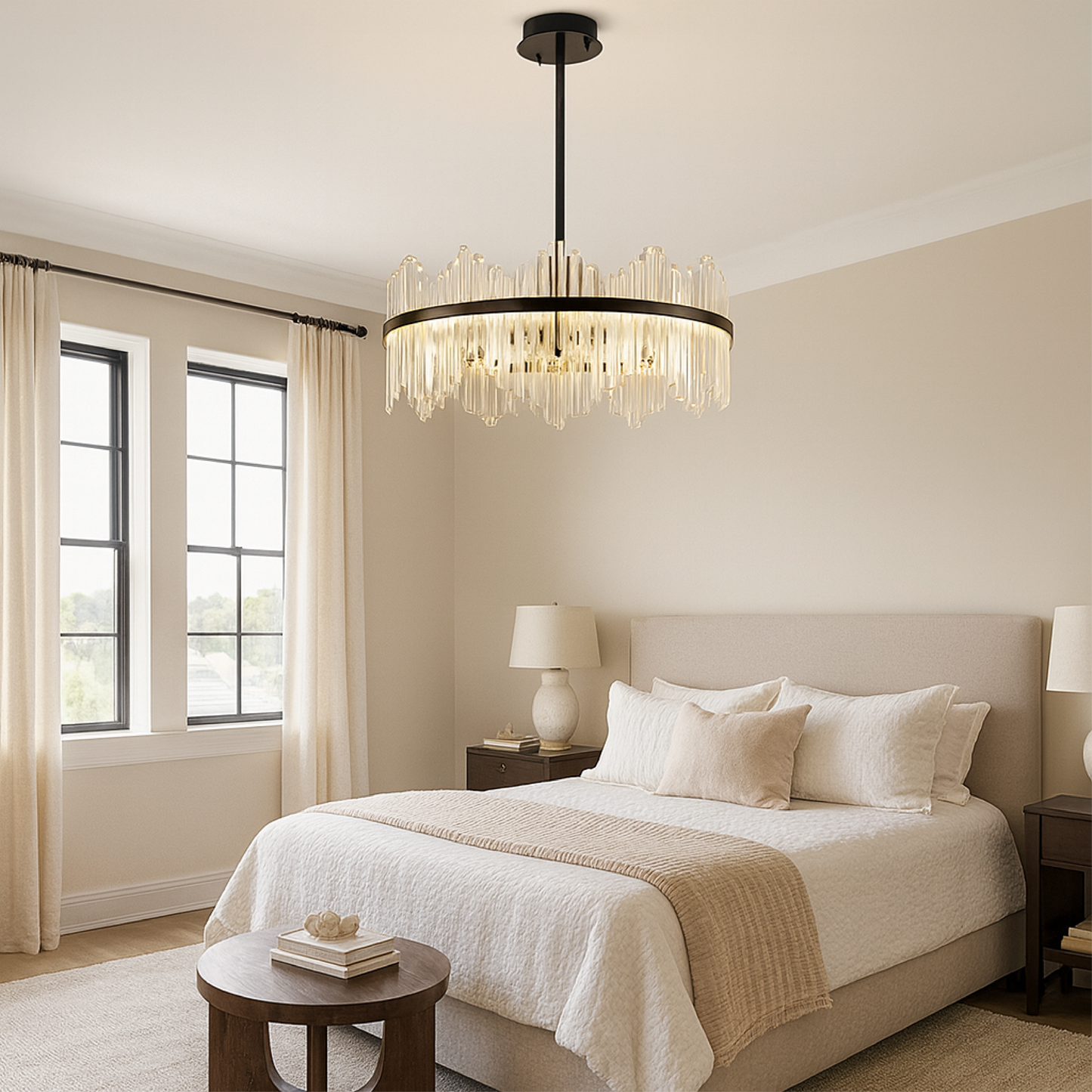 Lustre en Cristal Noir | Élégance Contemporaine et Lumineuse