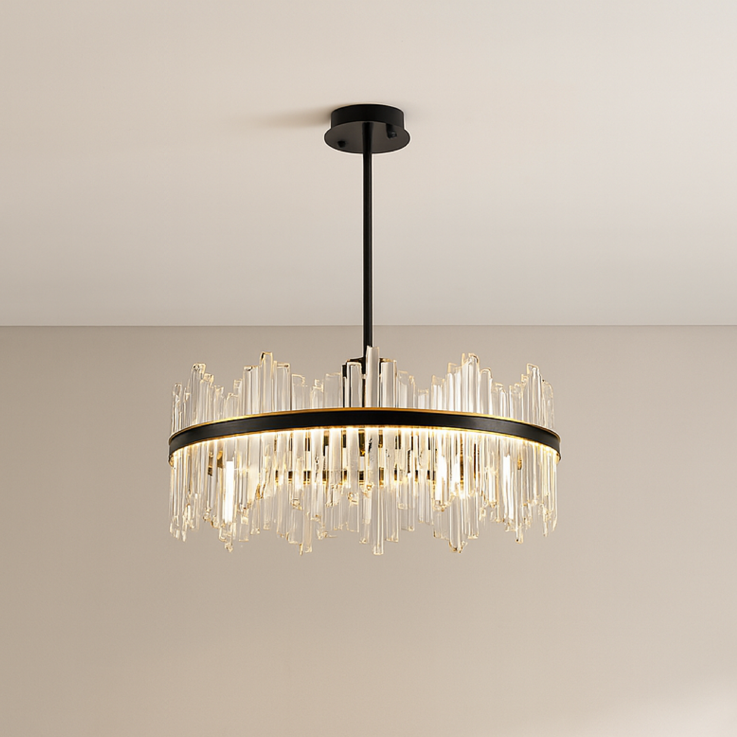 Lustre en Cristal Noir | Élégance Contemporaine et Lumineuse