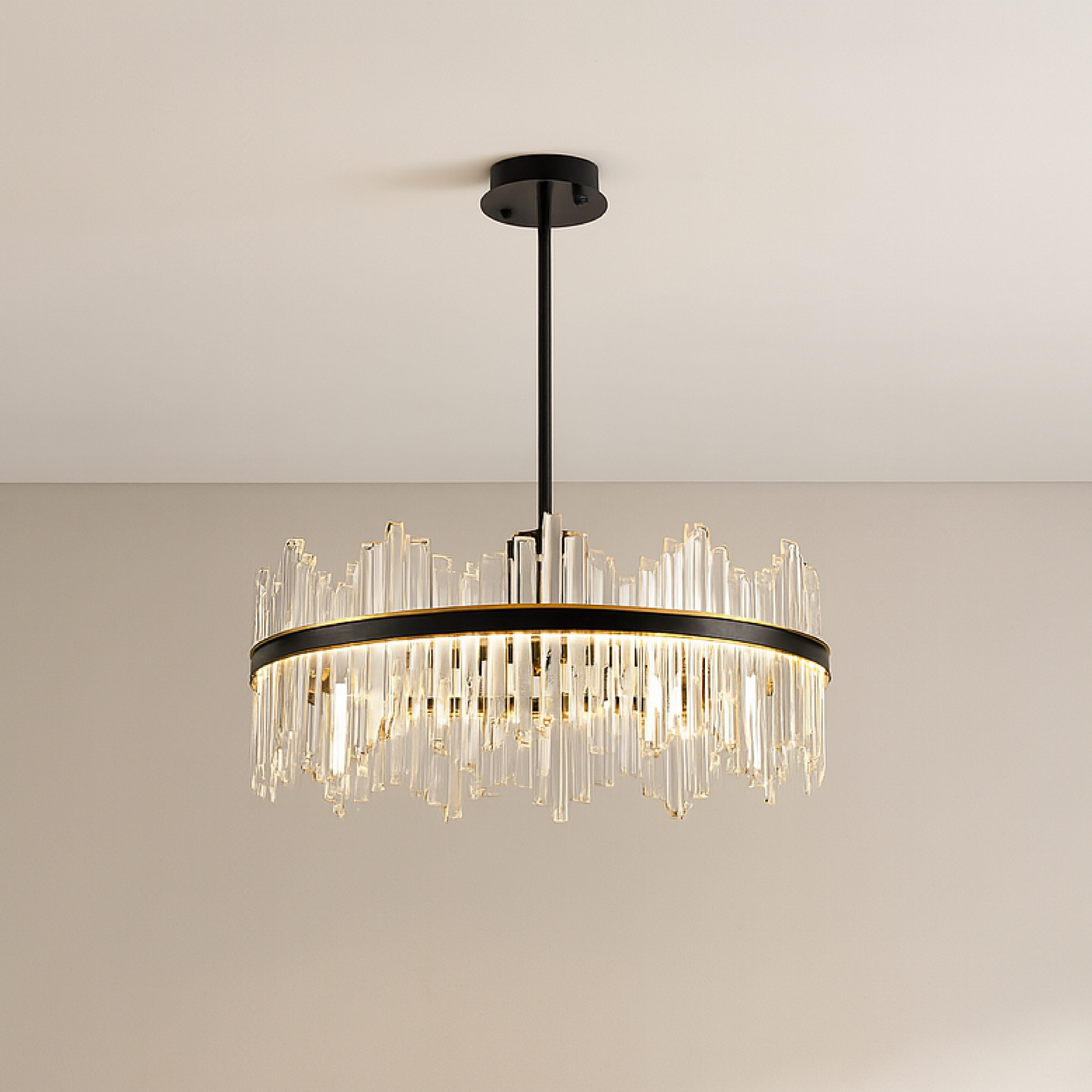 Lustre en Cristal Noir | Élégance Contemporaine et Lumineuse