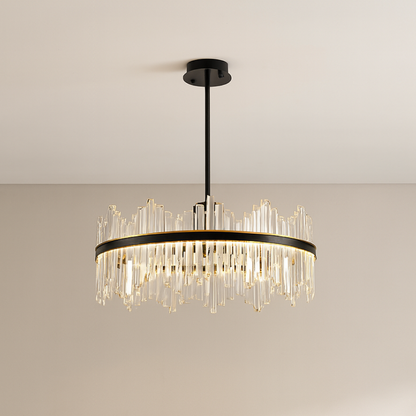 Lustre en Cristal Noir | Élégance Contemporaine et Lumineuse