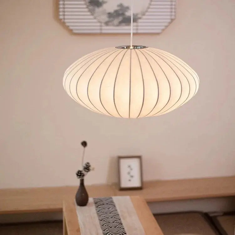 Luminaire Suspendu Japandi Moderne | Éclairage Doux et Ambiant en Soie