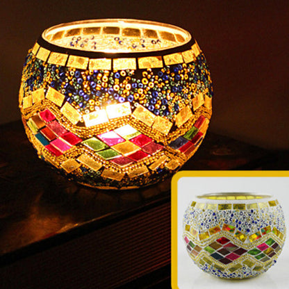 Porte-tealight en Verre Fait Main | Design Mosaïque Éclatant et Unique