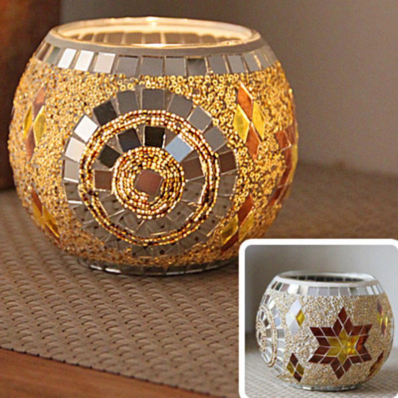Porte-tealight en Verre Fait Main | Design Mosaïque Éclatant et Unique