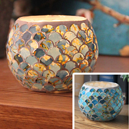 Porte-tealight en Verre Fait Main | Design Mosaïque Éclatant et Unique
