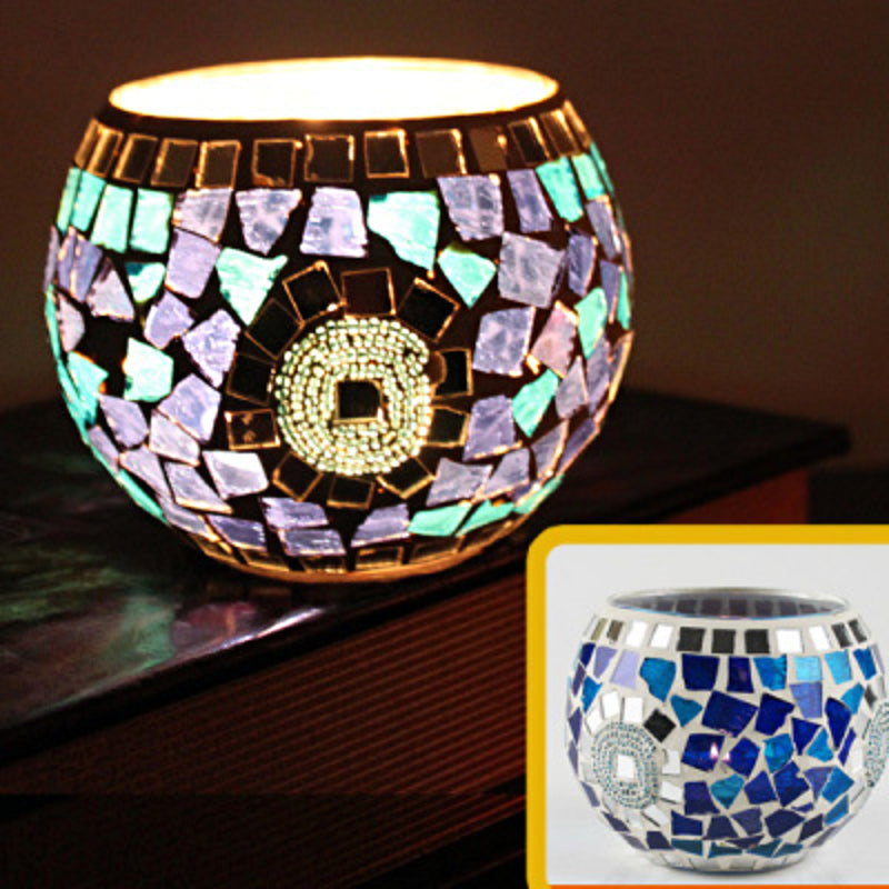 Porte-tealight en Verre Fait Main | Design Mosaïque Éclatant et Unique