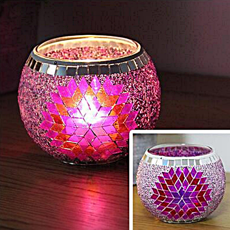 Porte-tealight en Verre Fait Main | Design Mosaïque Éclatant et Unique