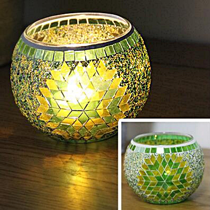 Porte-tealight en Verre Fait Main | Design Mosaïque Éclatant et Unique