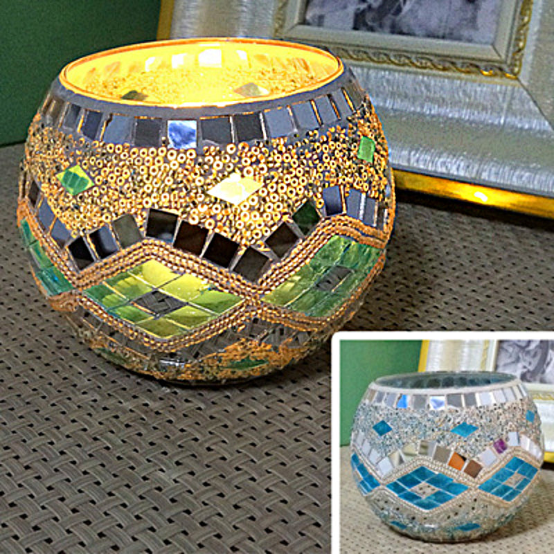 Porte-tealight en Verre Fait Main | Design Mosaïque Éclatant et Unique