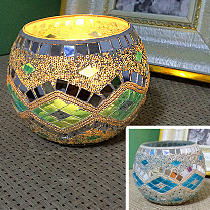 Porte-tealight en Verre Fait Main | Design Mosaïque Éclatant et Unique