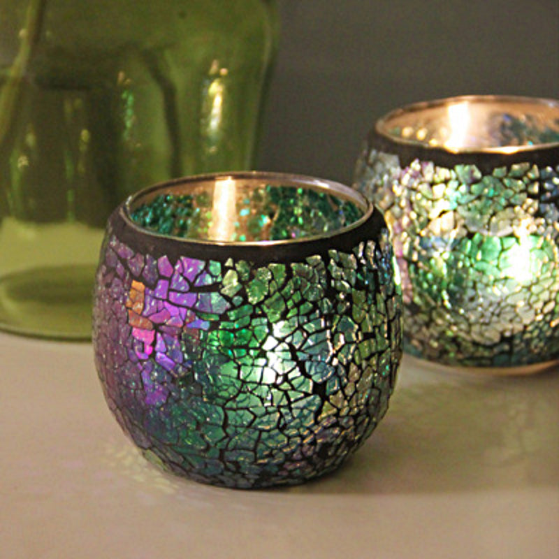 Porte-tealight en Verre Fait Main | Design Mosaïque Éclatant et Unique