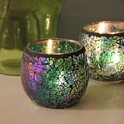 Porte-tealight en Verre Fait Main | Design Mosaïque Éclatant et Unique
