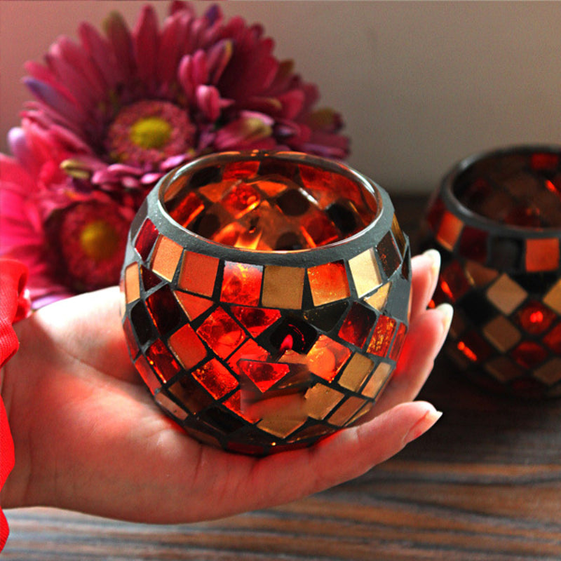 Porte-tealight en Verre Fait Main | Design Mosaïque Éclatant et Unique