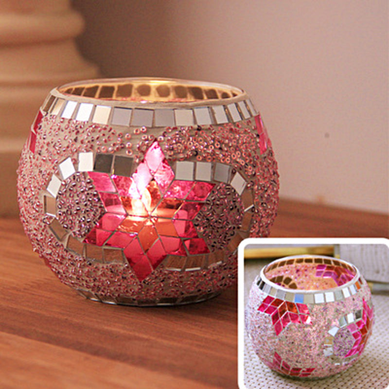 Porte-tealight en Verre Fait Main | Design Mosaïque Éclatant et Unique